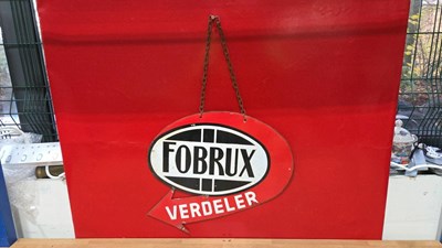 Lot 723 - FOBRUX , DOUBLE SIDED REPRODUCTION ENAMEL SIGN 17" X 28"