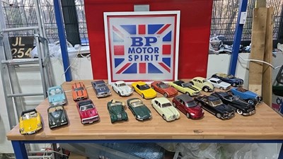 Lot 807 - BP MOTOR SPIRIT LIGHT UP SIGN & SELECTION OF DIE CAST MODEL CARS-ALL PROCEEDS TO CHARITY