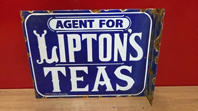 Lot 733 - AGENT FOR LIPTON'S TEA , DOUBLE SIDED REPRODUCTION ENAMEL SIGN 12" X 9"