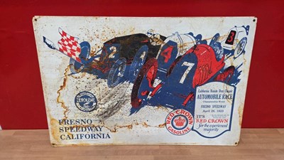 Lot 749 - FRESNO SPEEDWAY CALIFORNIA TIN SIGN 24" X 16"