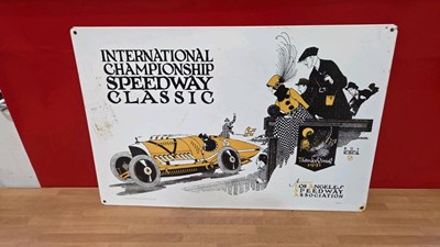 Lot 839 - SPEEDWAY CLASSIC TIN SIGN 24" X 16"