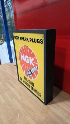 Lot 383 - NGK SPARK PLUG LIGHT UP SIGN 19" X 16"