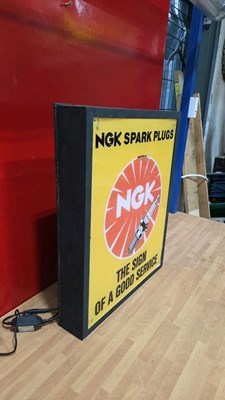 Lot 383 - NGK SPARK PLUG LIGHT UP SIGN 19" X 16"