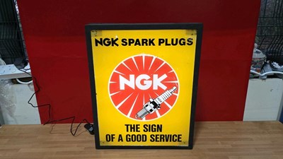 Lot 383 - NGK SPARK PLUG LIGHT UP SIGN 19" X 16"