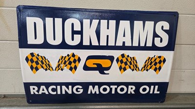 Lot 803 - DUCKHAMS RACING MOTOR OIL PAINTED SIGN 24" X 16"