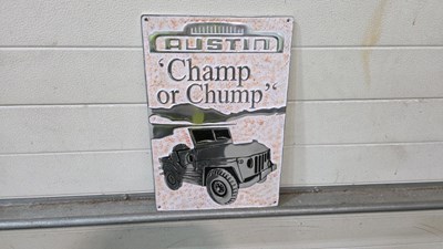 Lot 421 - CAST ALUMINIUM AUSTIN CHAMP SIGN 18" X 12"