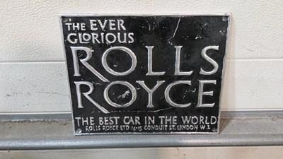 Lot 895 - CAST ALUMINIUM ROLLS ROYCE SIGN 12" X 9"
