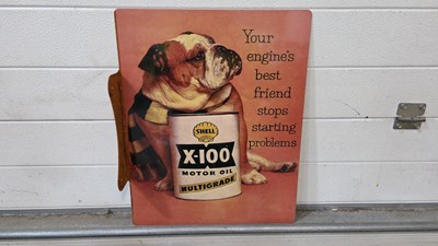 Lot 196 - SHELL X-100 MOTOR OIL REPRODUCTION, DOUBLE SIDED SIGN 20" X 16"