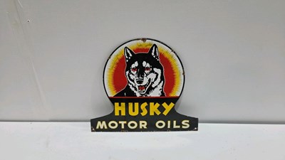 Lot 385 - HUSKEY MOTOR OILS, REPRODUCTION ENAMEL SIGN 12" X 14"