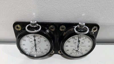 Lot 47 - TWIN MINERVA RALLY TIMER ON A METAL MOUNTING PLATE 5" X 2.5"