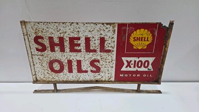 Lot 25 - SHELL OILS MOTOR OIL , DOUBLE SIDED ON STAND SIGN 27.5" X 13"