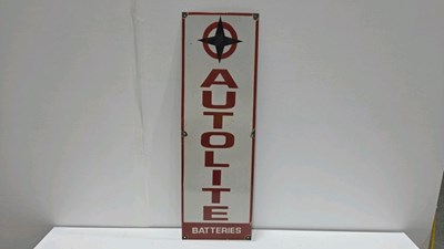 Lot 777 - AUTOLITE BATTERIES REPRO ENAMEL SIGN 35" X 11"