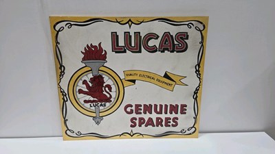 Lot 675 - LUCAS GENUINE PARTS, HAND PAINTED WOOD SIGN 24" X 27.5"