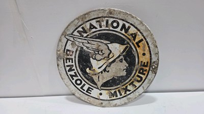 Lot 327 - NATIONAL BENZOLE MIXTURE, TIN DOUBLE SIDED SIGN 18.5" DIA