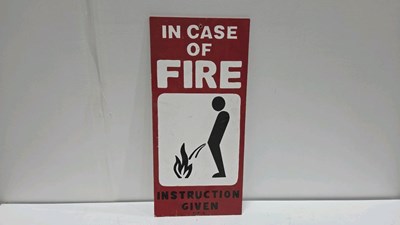 Lot 341 - IN CASE OF FIRE , HAND PAINTED WOOD SIGN 26" X 12"