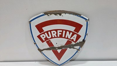 Lot 637 - PURFINA REPRO ENAMEL SIGN 12" X 13"