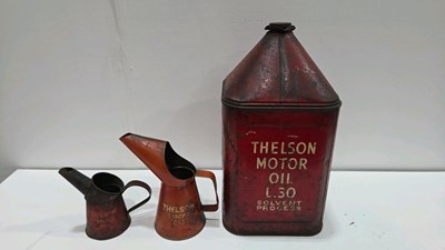 Lot 659 - THELSON MOTOR OIL PYRAMID CAN & 2 OIL JUGS