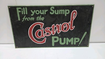 Lot 785 - CASTROL PUMP , WOODEN HAND PAINTED SIGN 32" X 18"