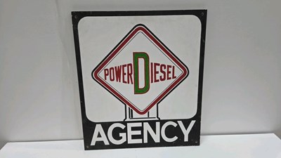 Lot 805 - POWER DIESEL AGENCY , WOODEN HAND PAINTED SIGN 27" X 24"