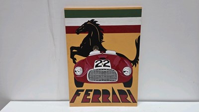 Lot 251 - FERRARI WOODEN HAND PAINTED SIGN 28" X 20"