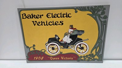 Lot 317 - BAKER ELECTRIC VEHICLES , WOODEN HAND PAINTED SIGN 28" X 20"