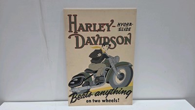Lot 31 - HARLEY DAVIDSON BEATS ANYTHING, WOODEN HAND PAINTED SIGN 28" X 20"
