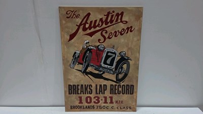 Lot 449 - AUSTIN SEVEN , WOODEN HAND PAINTED SIGN 28" X 19"