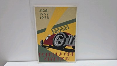 Lot 481 - FERRARI FORMULA ONE , WOODEN HAND PAINTED SIGN 28" X 20"