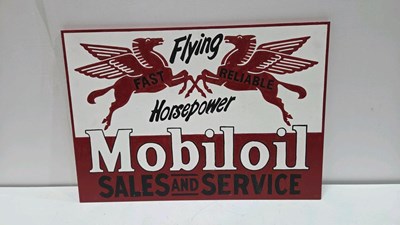 Lot 619 - MOBIL OIL FLYING HORSEPOWER , WOODEN HAND PAINTED SIGN 28" X 20"
