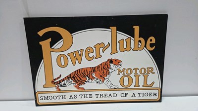Lot 681 - POWER LUBE , WOODEN HAND PAINTED SIGN 29" X 20"