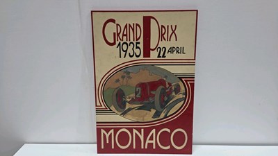 Lot 709 - MONACO GRAND PRIX, WOODEN HAND PAINTED SIGN 29" x 20"