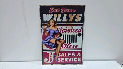 Lot 513 - WILLY'S JEEP REPRODUCTION METAL SIGN 28" X 20"