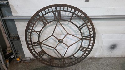Lot 749 - CAST IRON, TURRET CLOCK DIAL SKELETON WITH ROMAN NUMERALS 48" DIA