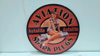 Lot 717 - STEEL REPRODUCTION, AVIATION SPARK PLUGS SIGN 24" DIA