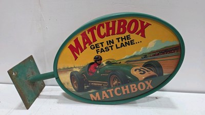 Lot 113 - DOUBLE SIDED, MATCHBOX GET IN THE FAST LANE WALL SIGN 22" X 16"