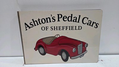 Lot 243 - STEEL REPRODUCTION, DOUBLE SIDED ASHTON'S J40 PEDAL CAR SIGN 23" X 16"