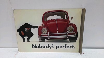 Lot 391 - STEEL REPRODUCTION, DOUBLE SIDED VW BEETLE SIGN 23" X 16"