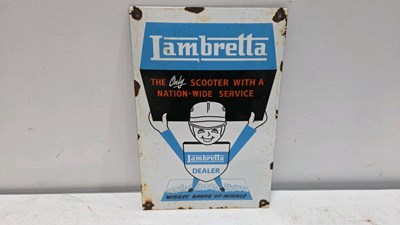 Lot 119 - LAMBRETTA DEALER REPRO ENAMEL SIGN 12" X 8"