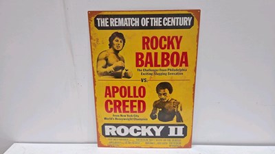 Lot 409 - TIN REPRO ROCKY 2 REMATCH OF THE CENTURY SIGN 28" X 20"