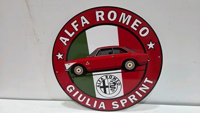 Lot 711 - ALFA ROMEO GIULIA SPRINT REPRODUCTION ENAMEL SIGN 20" DIA