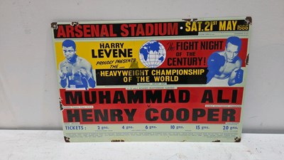 Lot 723 - MUHAMMAD ALI VS HENRY COOPER , ENAMEL REPRO SIGN 18" X 12"