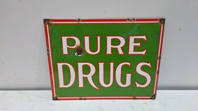Lot 597 - PURE DRUGS, REPRODUCTION ENAMEL SIGN 15" X 11.5"