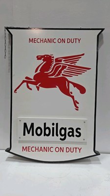 Lot 649 - MOBIL GAS, DOUBLE SIDED WOODEN SIGN WITH BRACKET 47" X 34"
