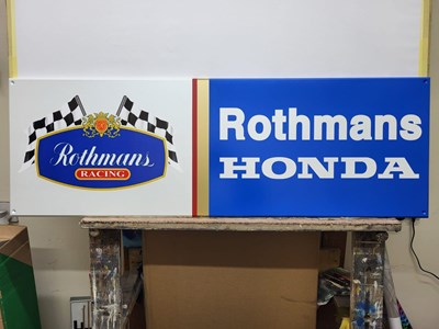 Lot 695 - MDF HAND PAINTED ROTHMANS HONDA MOTO GP SIGN 48" X 16"
