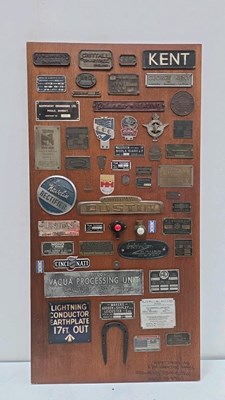 Lot 579 - CAR RELATED PLAQUES MOUNTED ON WOODEN BOARD