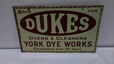 Lot 61 - DUKES DYERS & CLEANERS YORK, DYE WORKS ENAMEL SIGN 20" x 12"