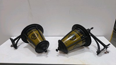 Lot 131 - PAIR OF AA GARAGE STYLE, WALL MOUNTED LAMPS 24" TALL