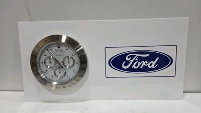 Lot 703 - FORD SIGN WITH ROLEX STYLE CLOCK 39" x 20"