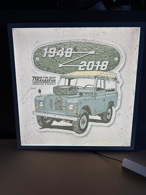 Lot 393 - LAND ROVER 1948-2018 LIGHT UP SIGN 23.5" X 23.5"