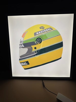Lot 339 - AYRTON SENNA CRASH HELMET LIGHT UP SIGN 23.5" X 23.5"